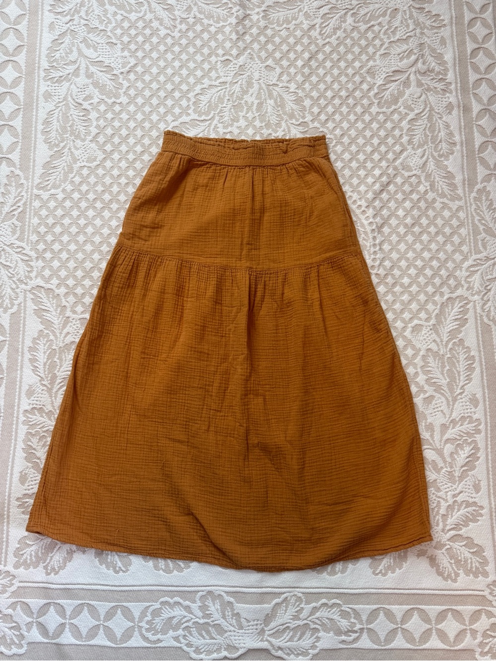 Universal Thread Caramel Brown Gauze Tiered Midi Skirt S Neutral Lagenlook Boho